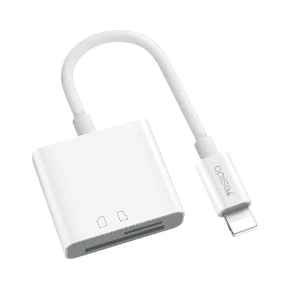 محول Yesido GS11 2 في 1 متعدد الوظائف من بطاقة TF + بطاقة SD إلى محول Lightning (أبيض)