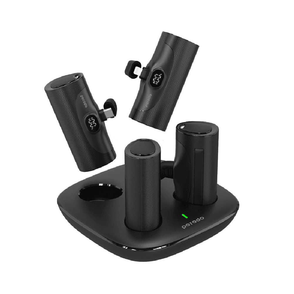 porodo 4 in 1 station 5000mah PD20W POWER BANK WITH 2 TYPE-C CONNECTOR AND 2 LIGHTNING CONNECTOR BLACK