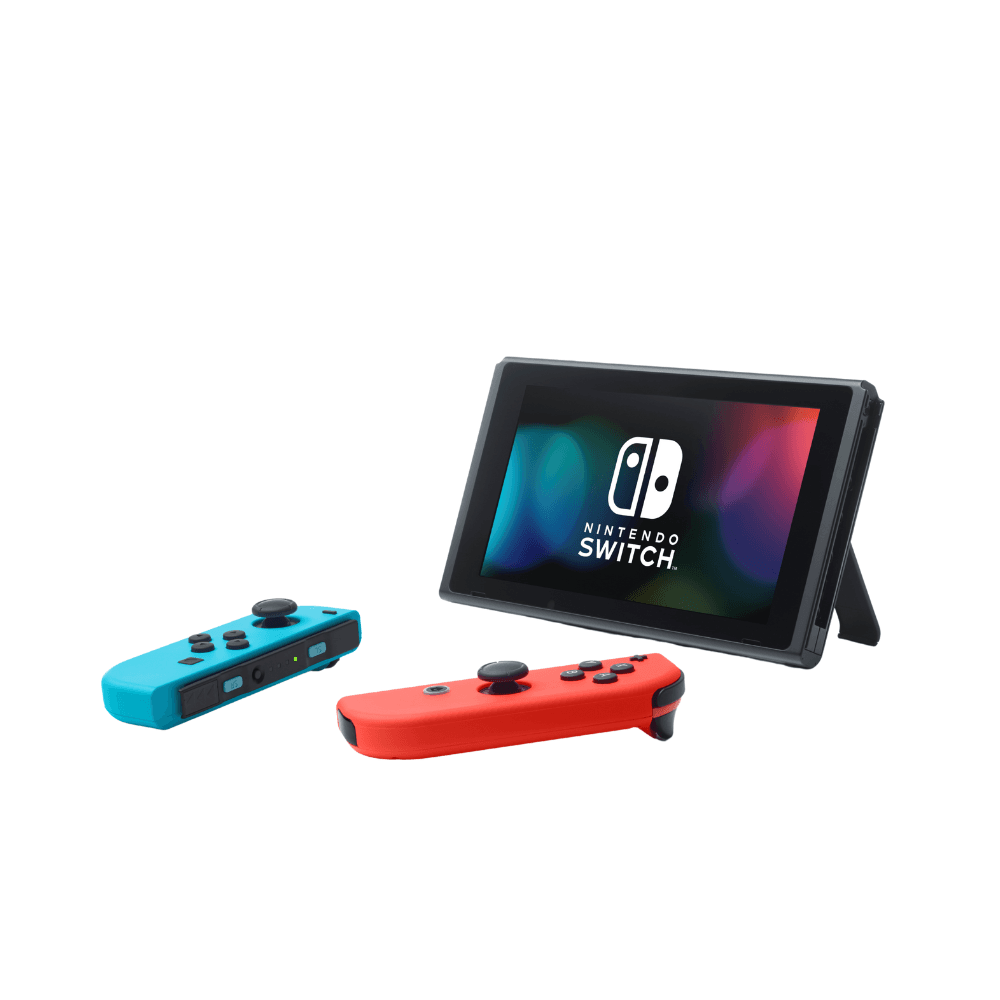 طراز Nintendo Switch™ OLED مع جهاز Joy-Con باللونين الأحمر النيون والأزرق النيون - شاشة OLED مقاس 7 بوصة، وحامل قابل للتعديل، ومنفذ LAN سلكي، وسعة تخزين 64 جيجابايت