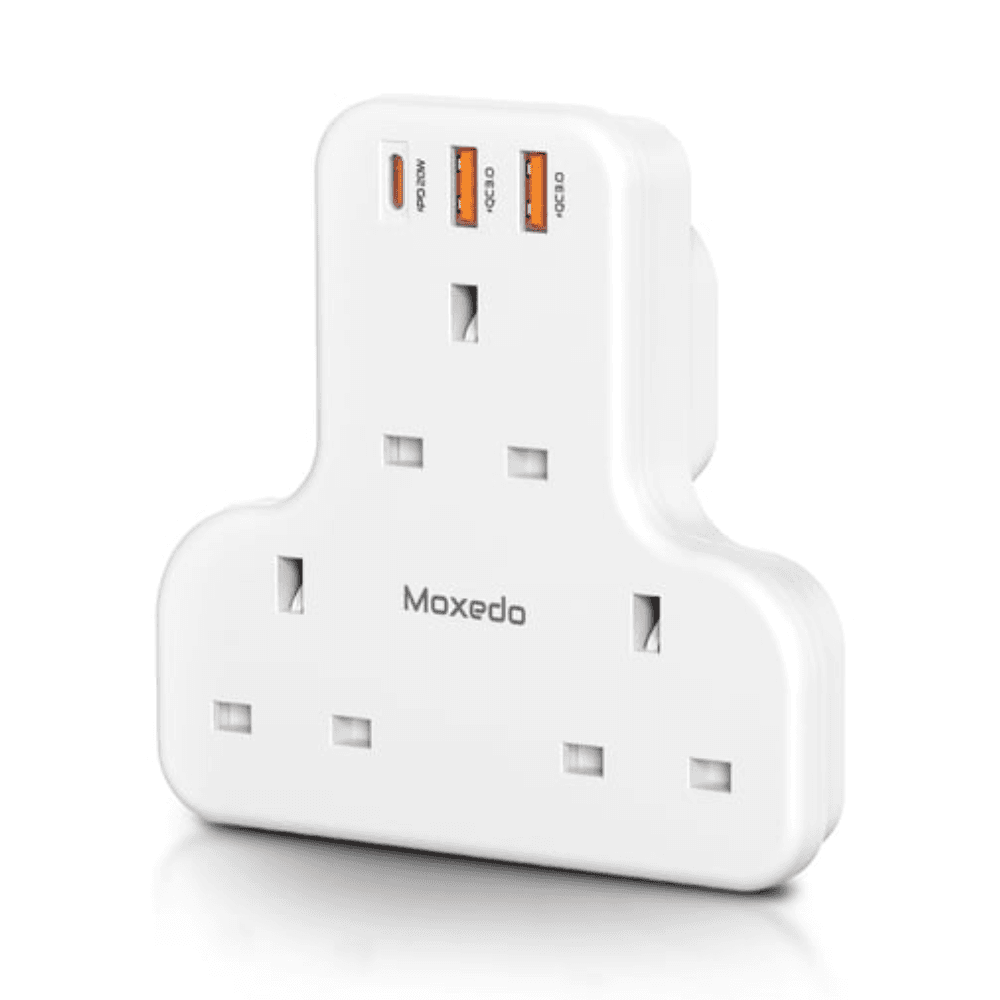 Moxedo 6 In 1 Uk-Plug Power Extension Adapter With 2 Usb-A Ports And 20W Usb Type-C Pd 3.0 Fast Charging