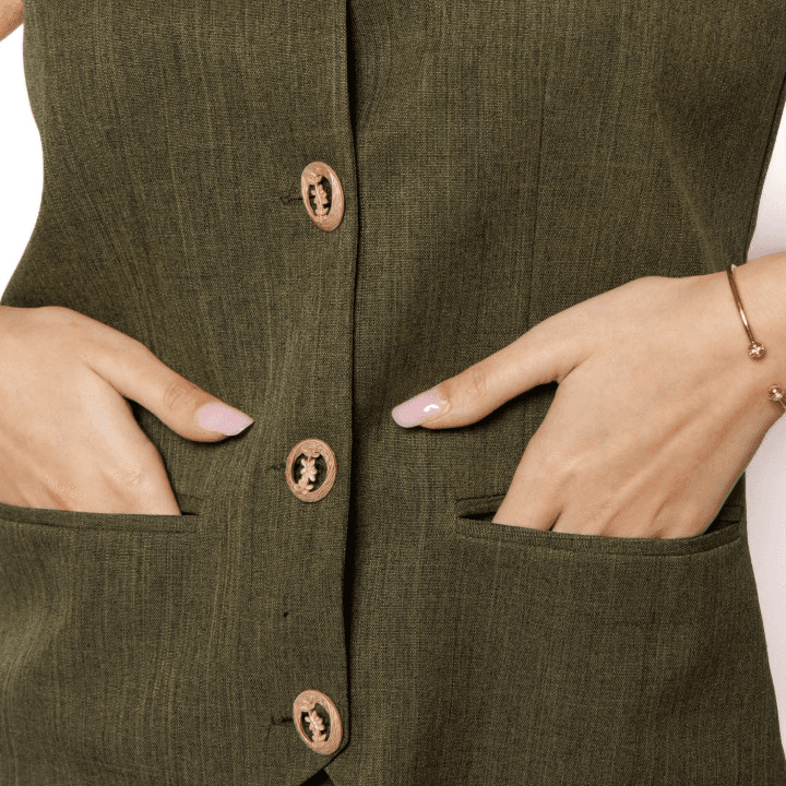 Olive Wasitcoat And Pleated Trouser Set