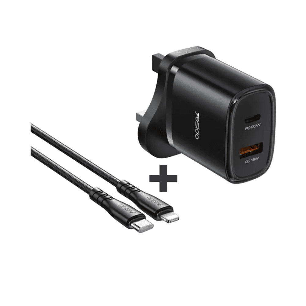 Yesido Dual Ports Travel Charger with USB-C to Lightning Cable