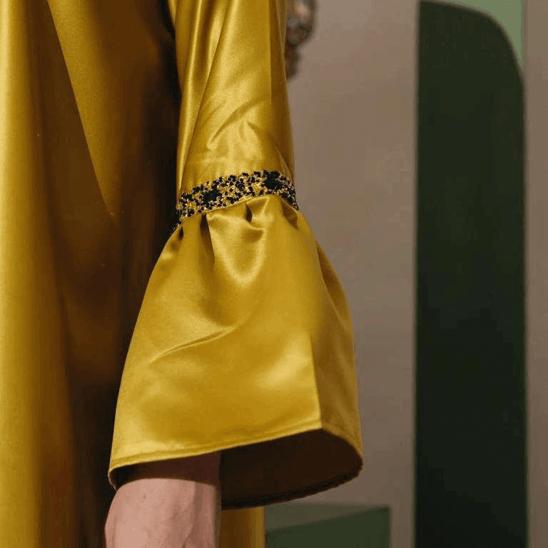 Mustard Yellow Satin Jalabiya With Embellishments