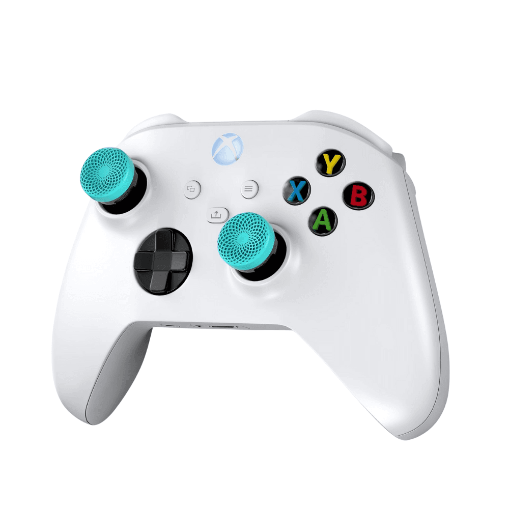 KontrolFreek Lotus for PS4/PS5 Controller | Performance Thumbsticks | 2 Mid-Rise Concave | Teal/Clear