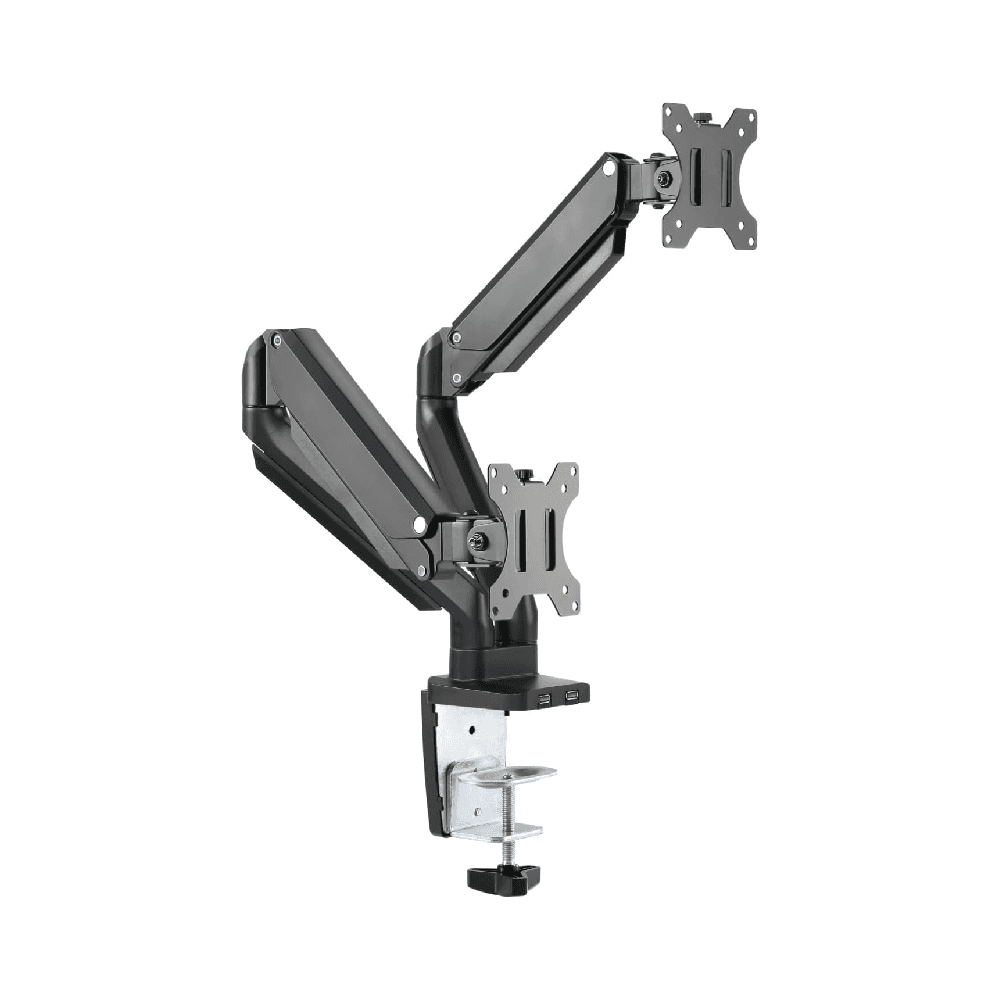 Twisted Minds Premium Dual Monitor Arm, Aluminum Gas Spring Pole Mounted, Detachable VESA Plate, 2 Accessible USB 3.0 Ports, Free Tilt Design, Black | TM-26-C012U