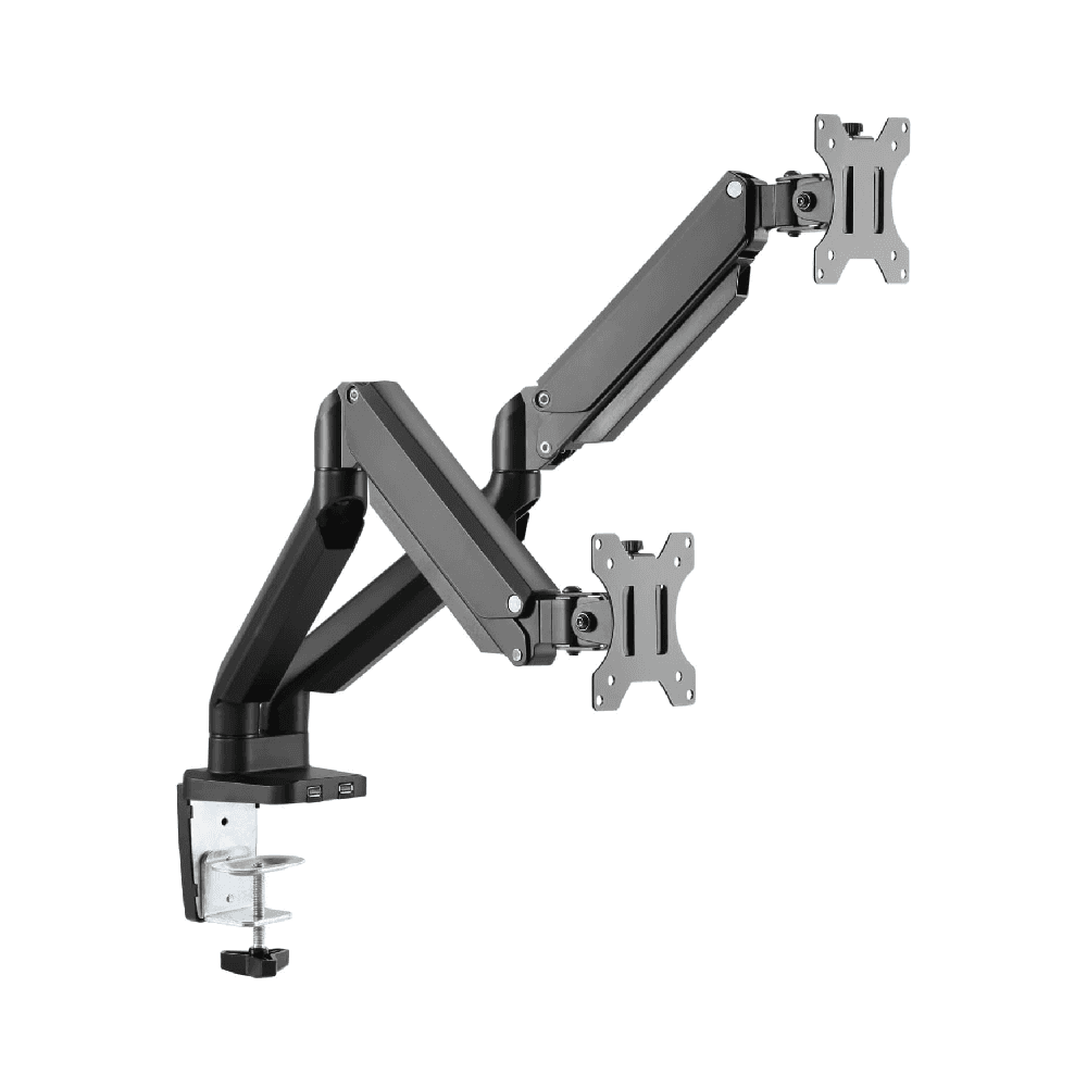 Twisted Minds Premium Dual Monitor Arm, Aluminum Gas Spring Pole Mounted, Detachable VESA Plate, 2 Accessible USB 3.0 Ports, Free Tilt Design, Black | TM-26-C012U