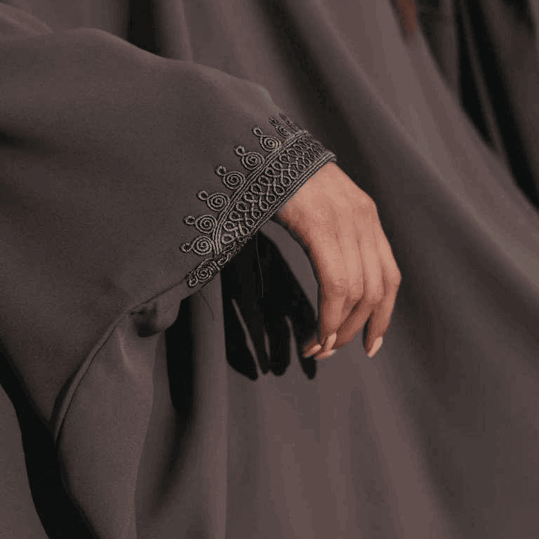 Ash Grey Batwing Style Abaya With Embroidered Detailing