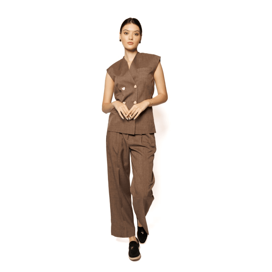 Brown Waistcoat And Trouser Set