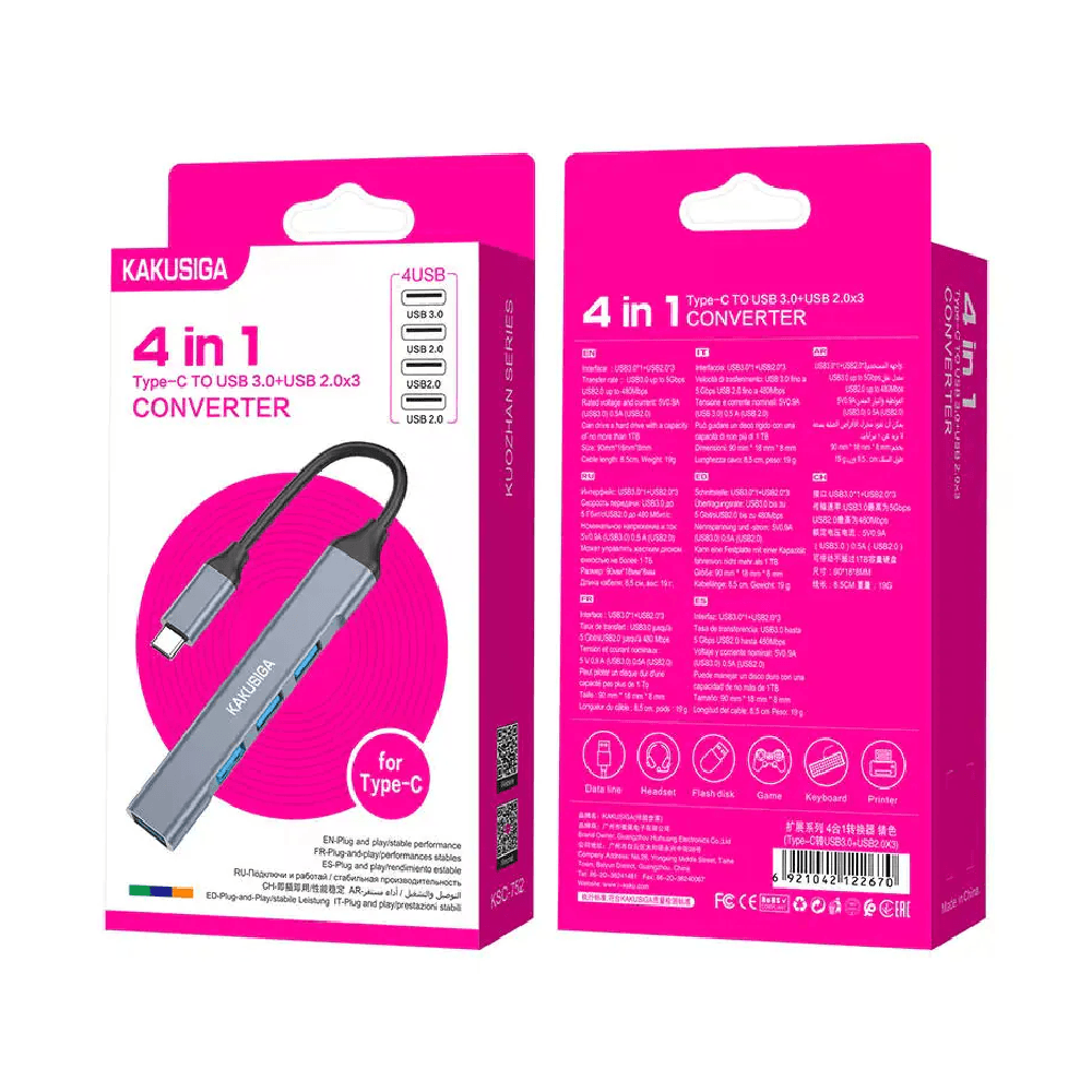 KAKUSIGA - 4 IN 1 TYPE-C TO USB 3.0 + USB 2.0 x 3 Converter (KSC-752)