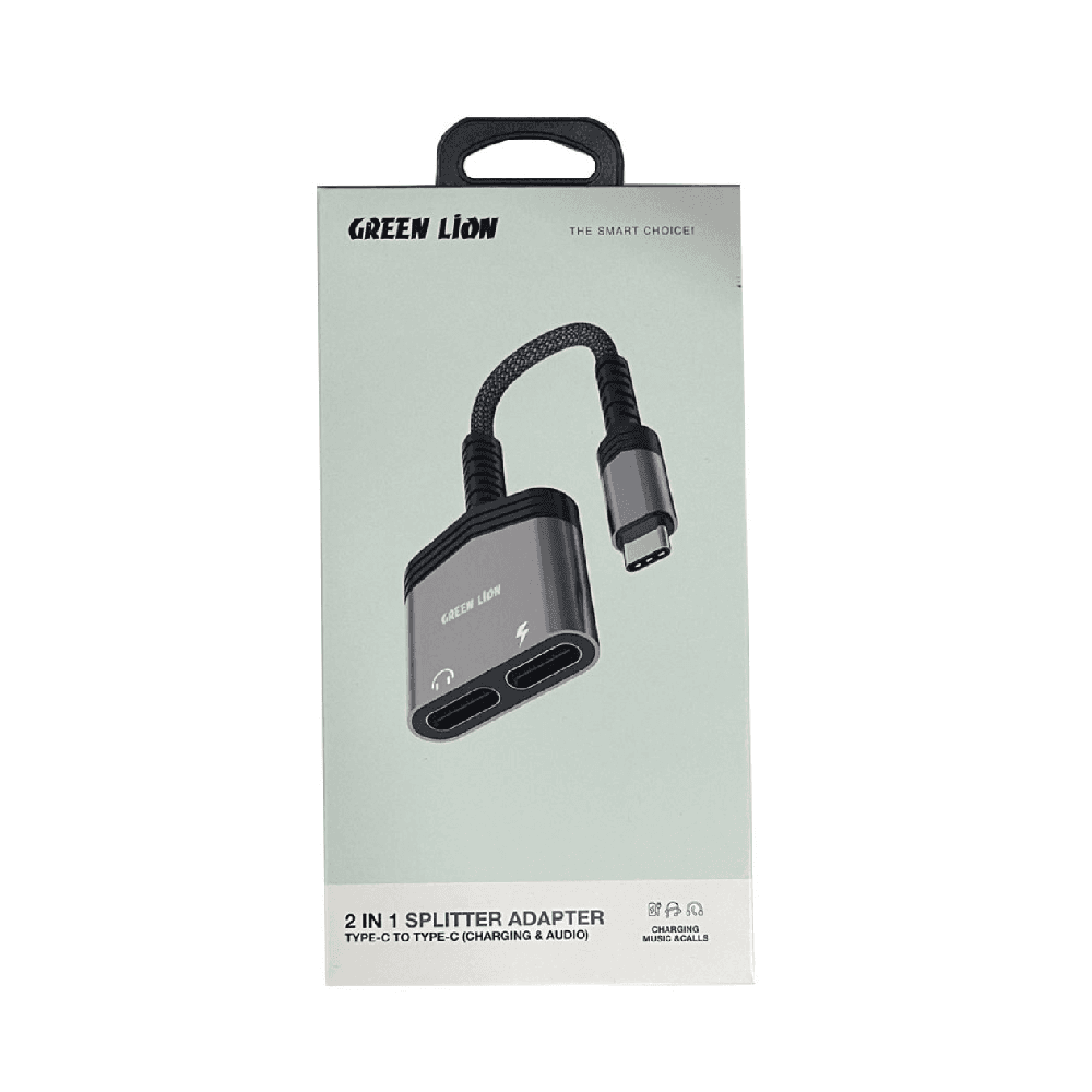 Green Lion 2 In 1 Splitter Adapter Type-C to Type-C (Charging & Audio), 9V/2A Input Rating, 60 W Max Charging Speed