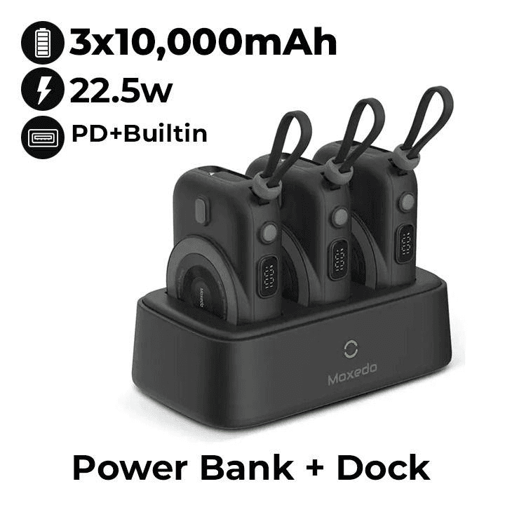 Moxedo 3 In 1 10,000Mah Wireless Charging & Built-In Type-C Cable -Black