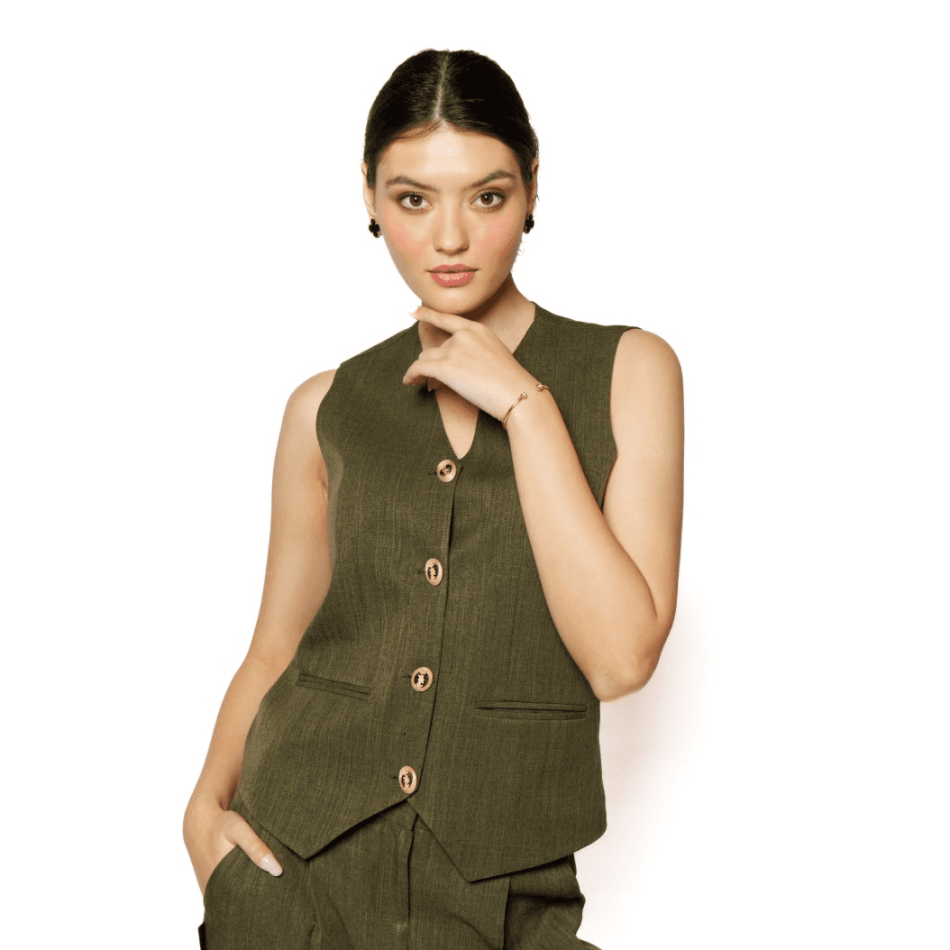 Olive Wasitcoat And Pleated Trouser Set