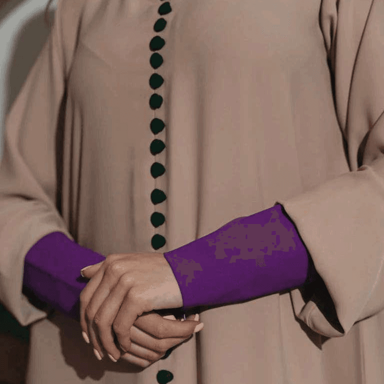 Cream Abaya With Contrast Button Detailing