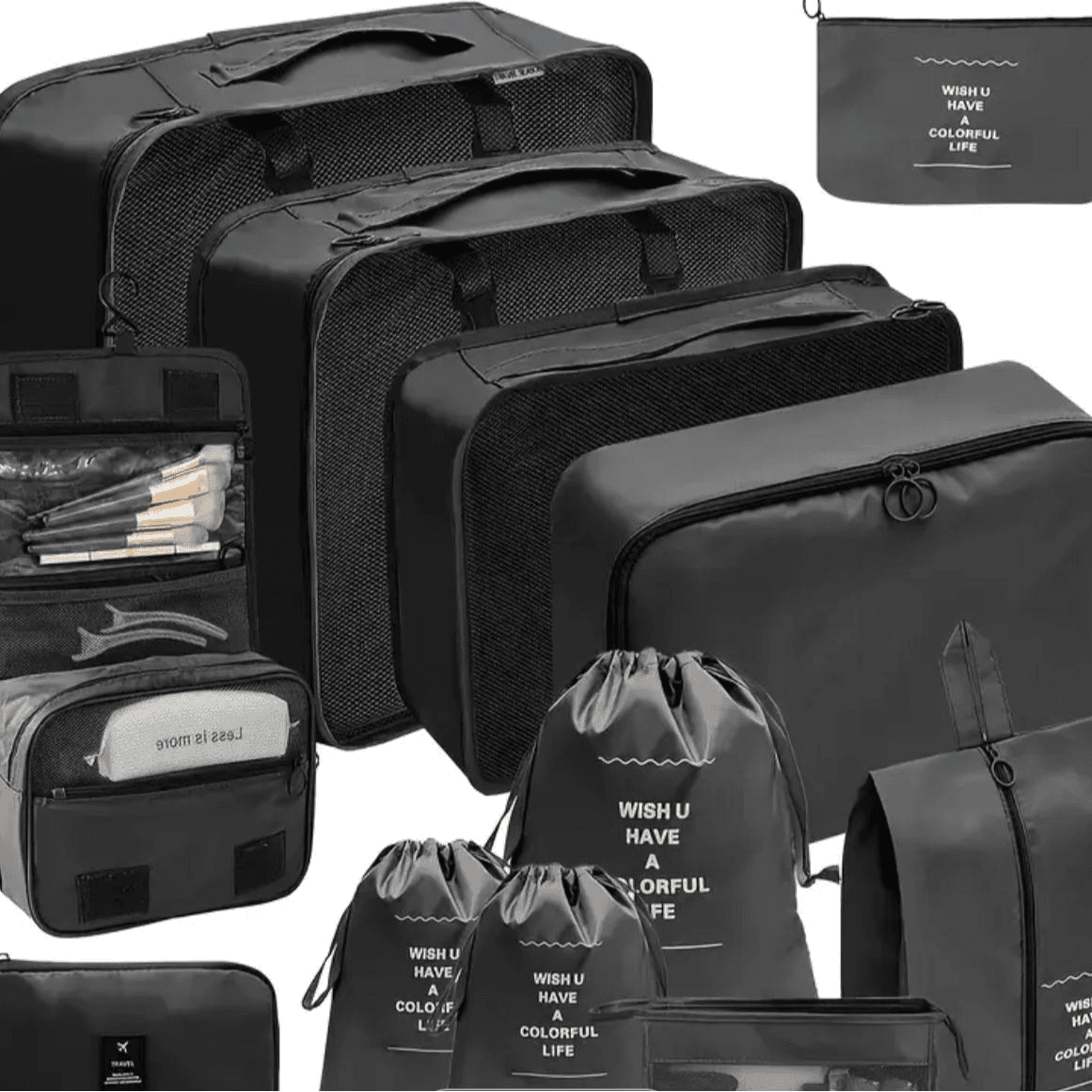 Travel Set Organizers - 12 Pcs Black