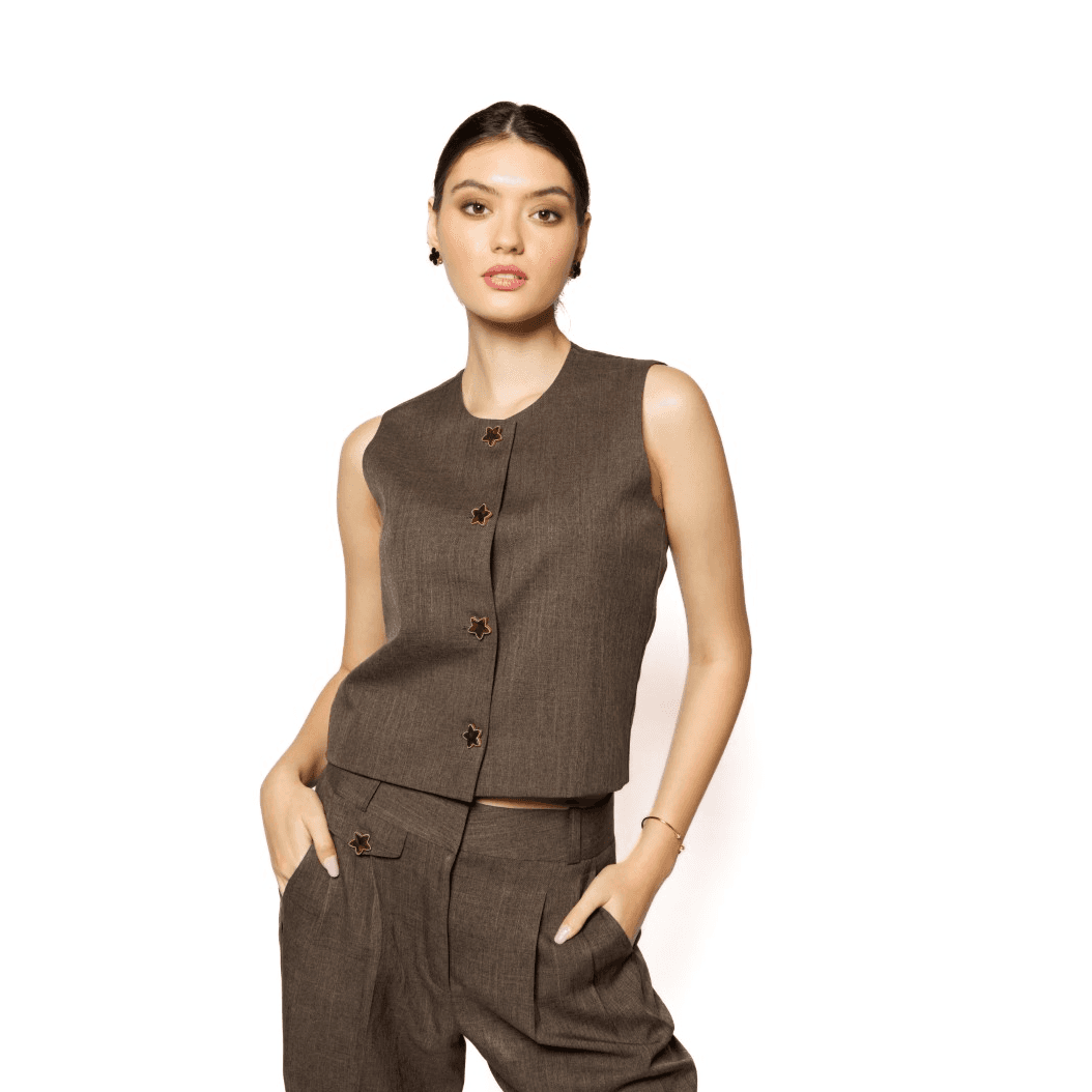 Brown Waistcoat And Trouser Set