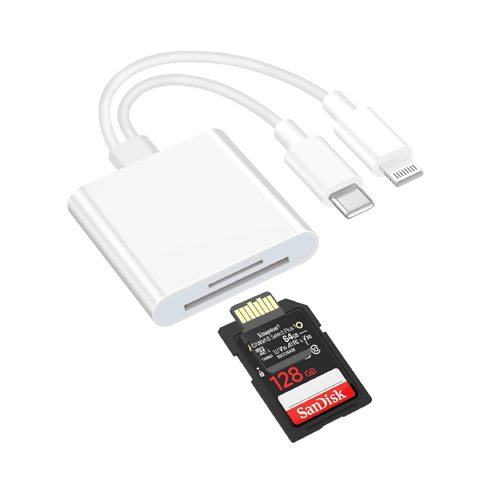 iPhone Card Reader, Lightning and USB-C SD/TF Card Camera Adapter Multi-Card Reader with Dual Slot