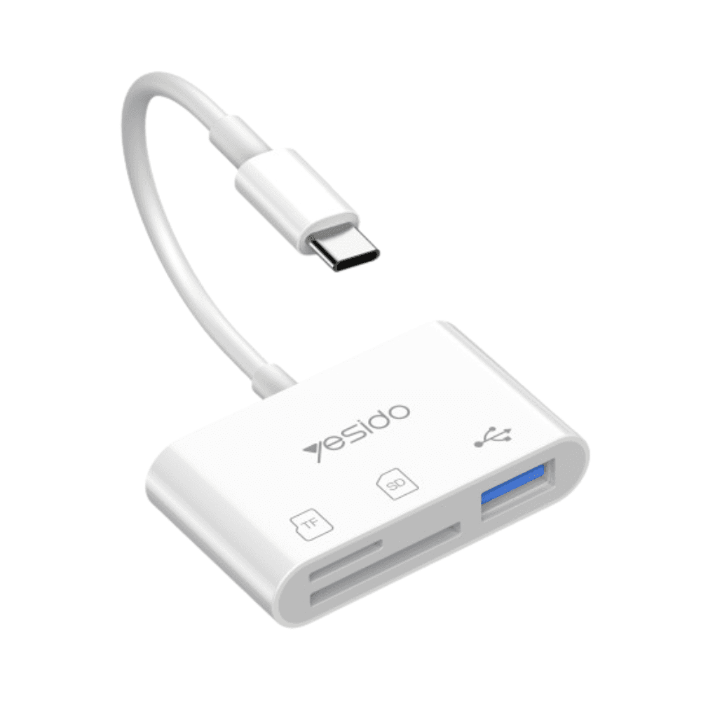 محول Yesido GS16 USB-C / Type-C إلى USB 3.0 / بطاقة TF / بطاقة SD OTG (أبيض)