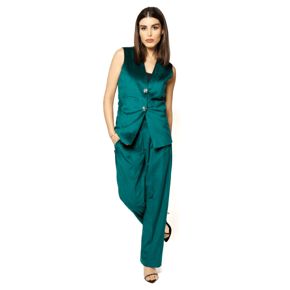 Emerald Green Velvet Waistcoat And Pant Set