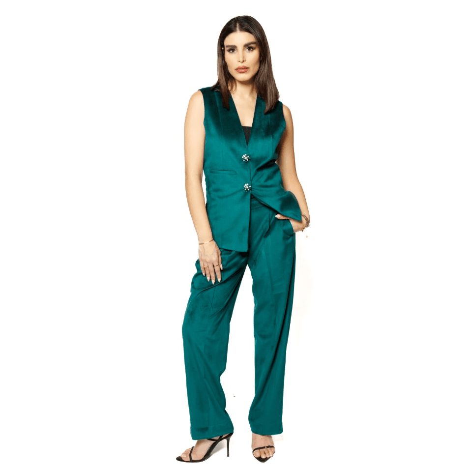 Emerald Green Velvet Waistcoat And Pant Set
