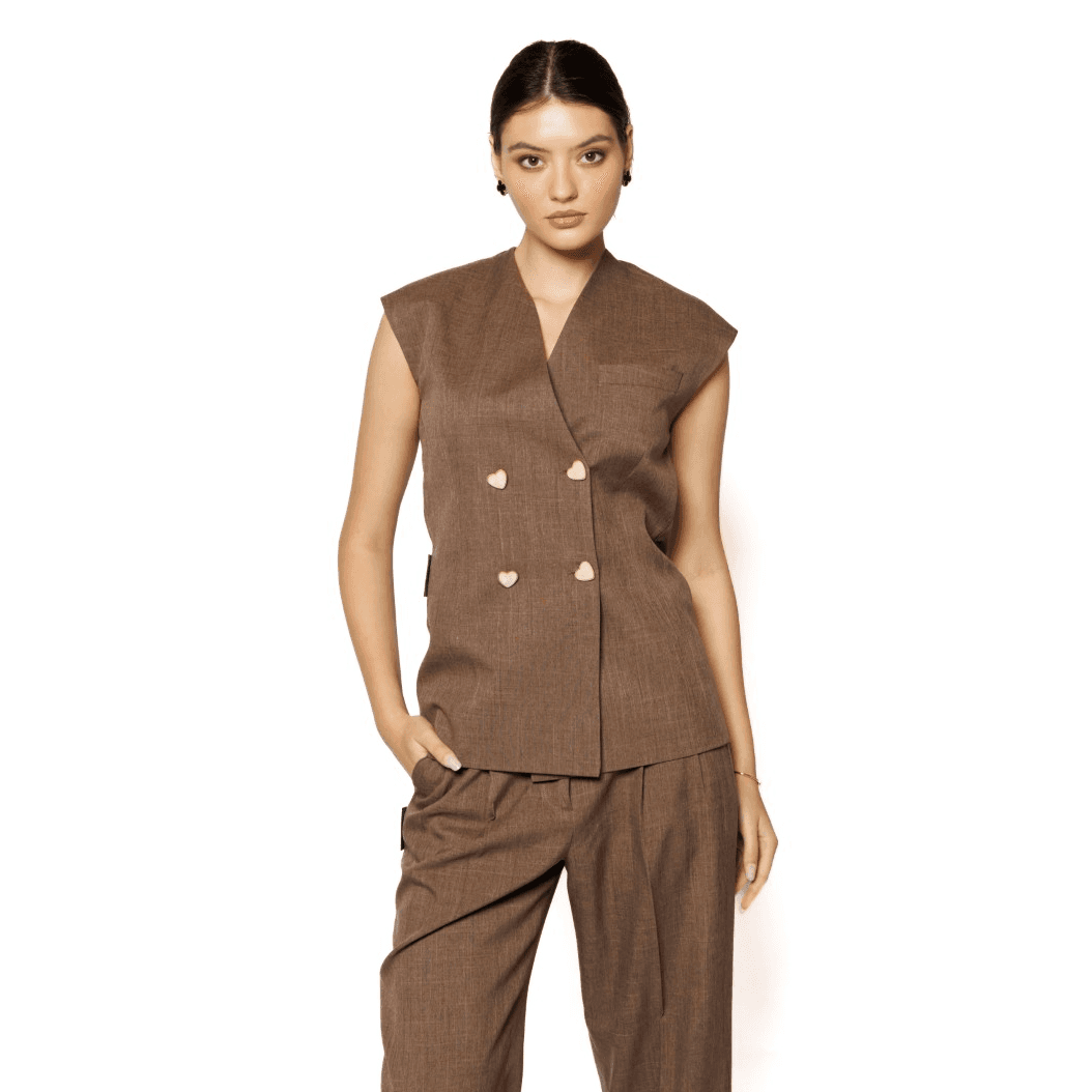 Brown Waistcoat And Trouser Set