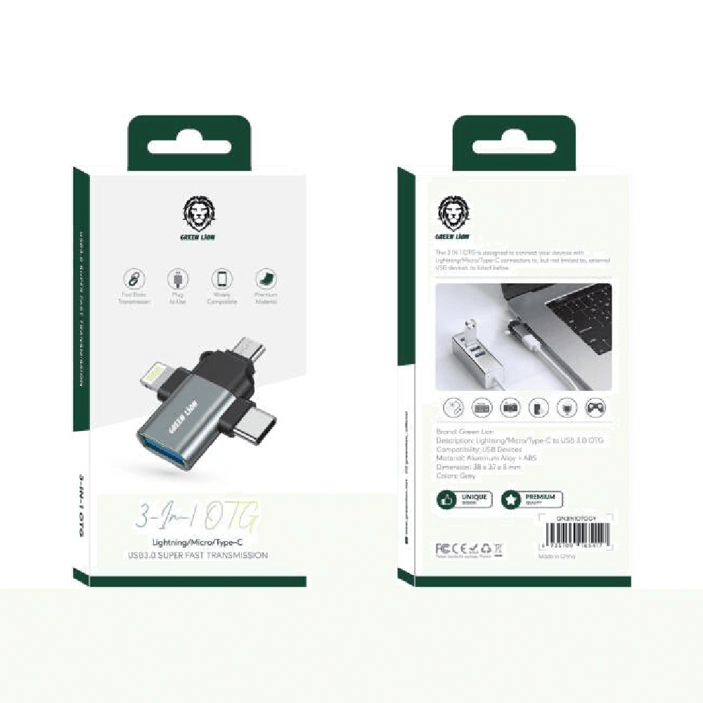 GREEN LION 3 IN 1 OTG.LIGHTNING/MICRO/TYPE-C -GRAY