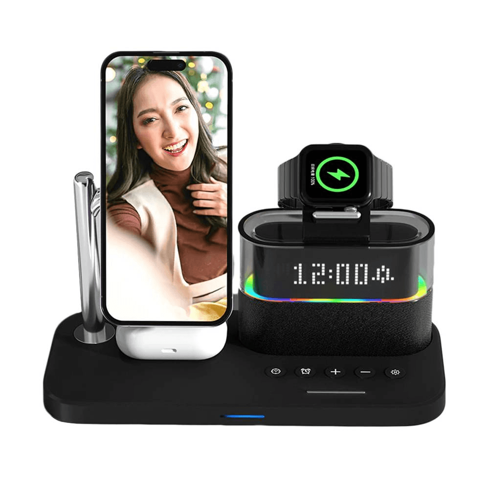 5-in-1 Multifunctional 15W Wireless Charging Station with Clock - C09
