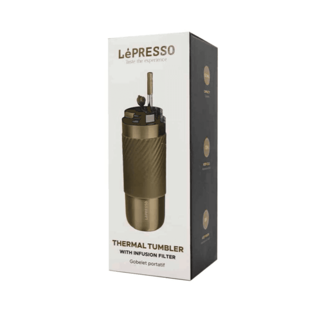 Lepresso Coffee Mug With Sleeve And Straw 520Ml Gold
