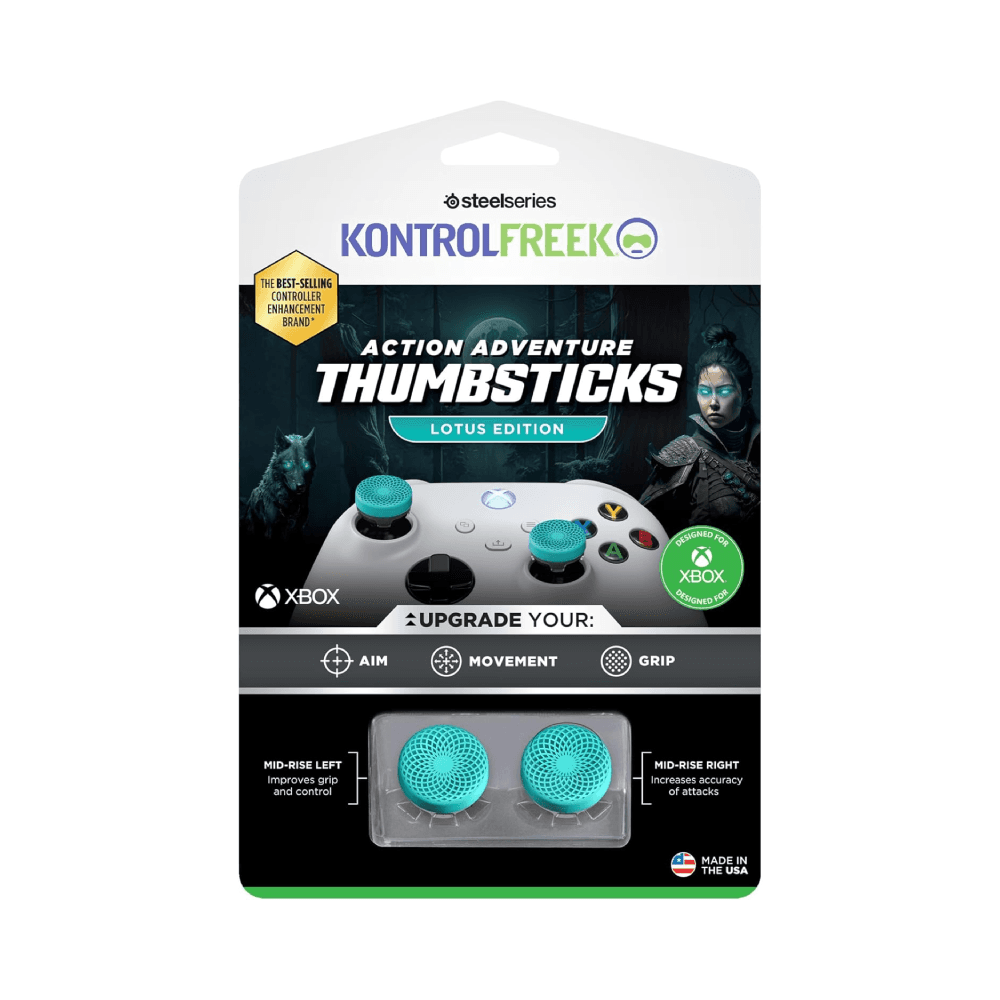 KontrolFreek Lotus for PS4/PS5 Controller | Performance Thumbsticks | 2 Mid-Rise Concave | Teal/Clear