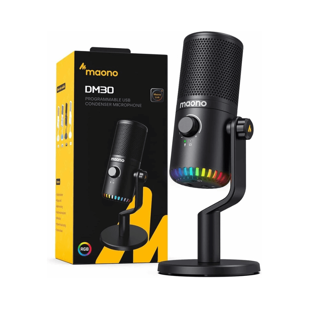 ميكروفون ألعاب MAONO USB للكمبيوتر الشخصي ، ميكروفون مكثف قابل للبرمجة مع ضوء RGB ، كتم الصوت ، كسب ، مراقبة ، التحكم في مستوى الصوت للبث ، بودكاست ، نشل ، يوتيوب ، ديسكورد ، كمبيوتر ، ماك ، PS5 ، DM30 (أسود)