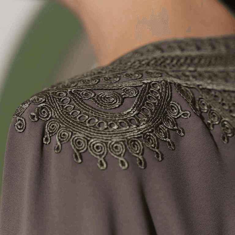 Ash Grey Batwing Style Abaya With Embroidered Detailing