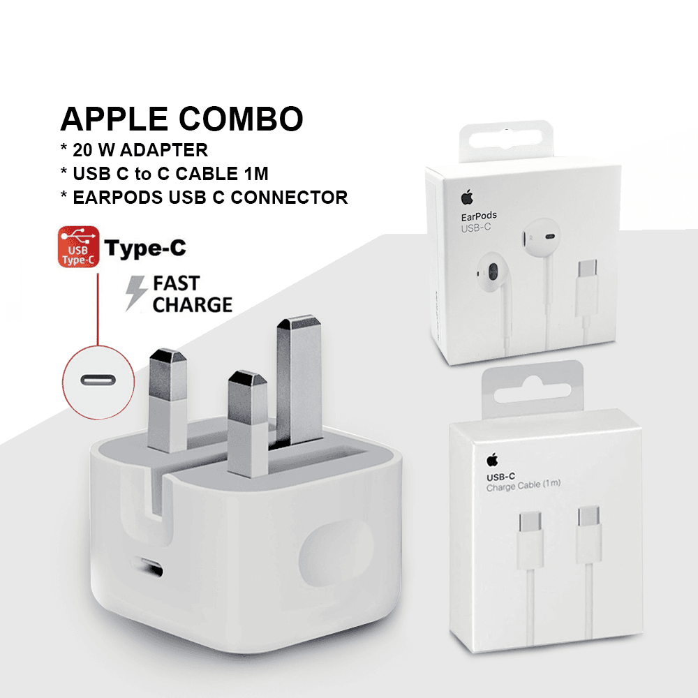 Apple Combo Original 20W Usb C Power Adapter With Iphone Usb C To Usb C 1M And Apple Earpods With Type C Connector
