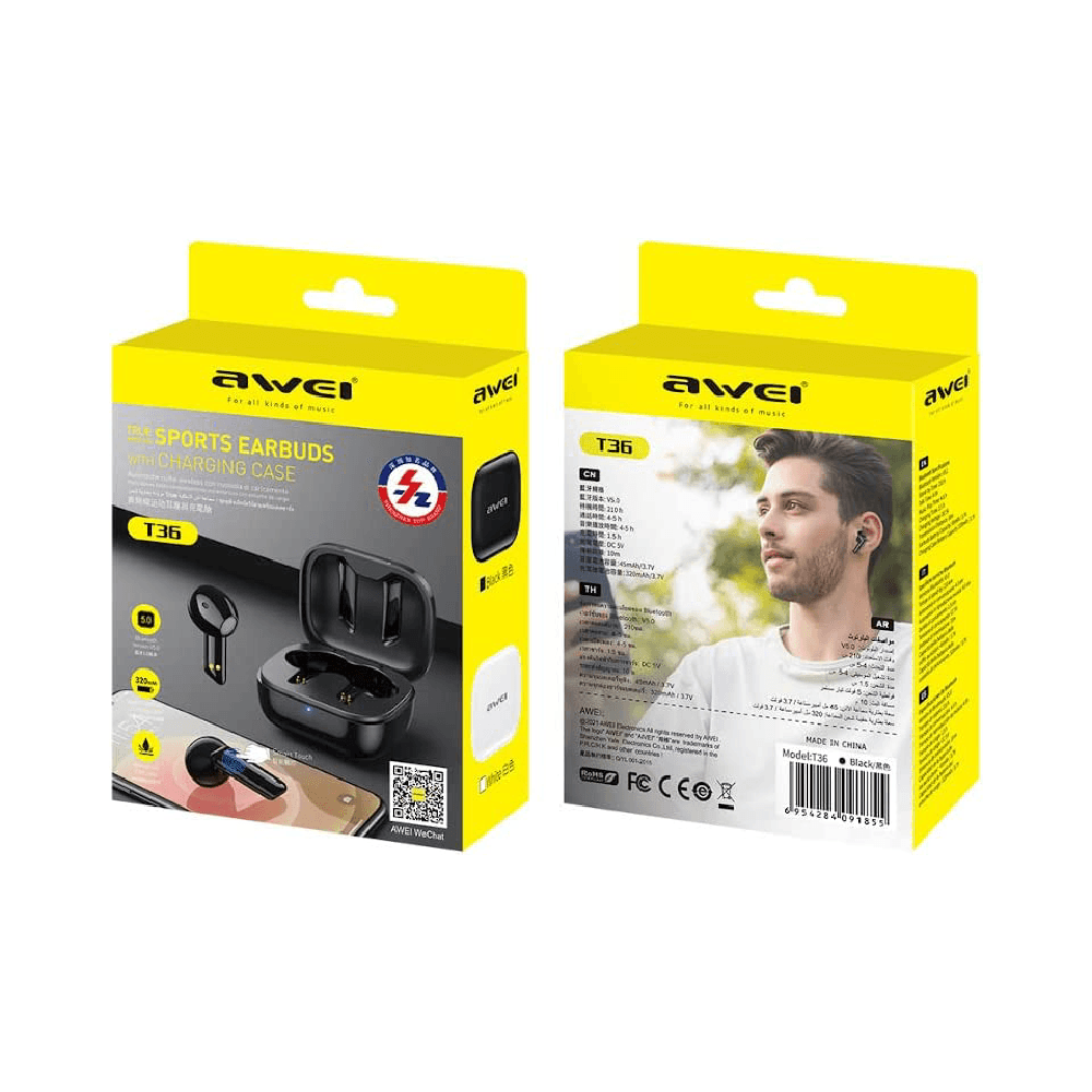Awei T36 Black Tws Stereo Earbuds