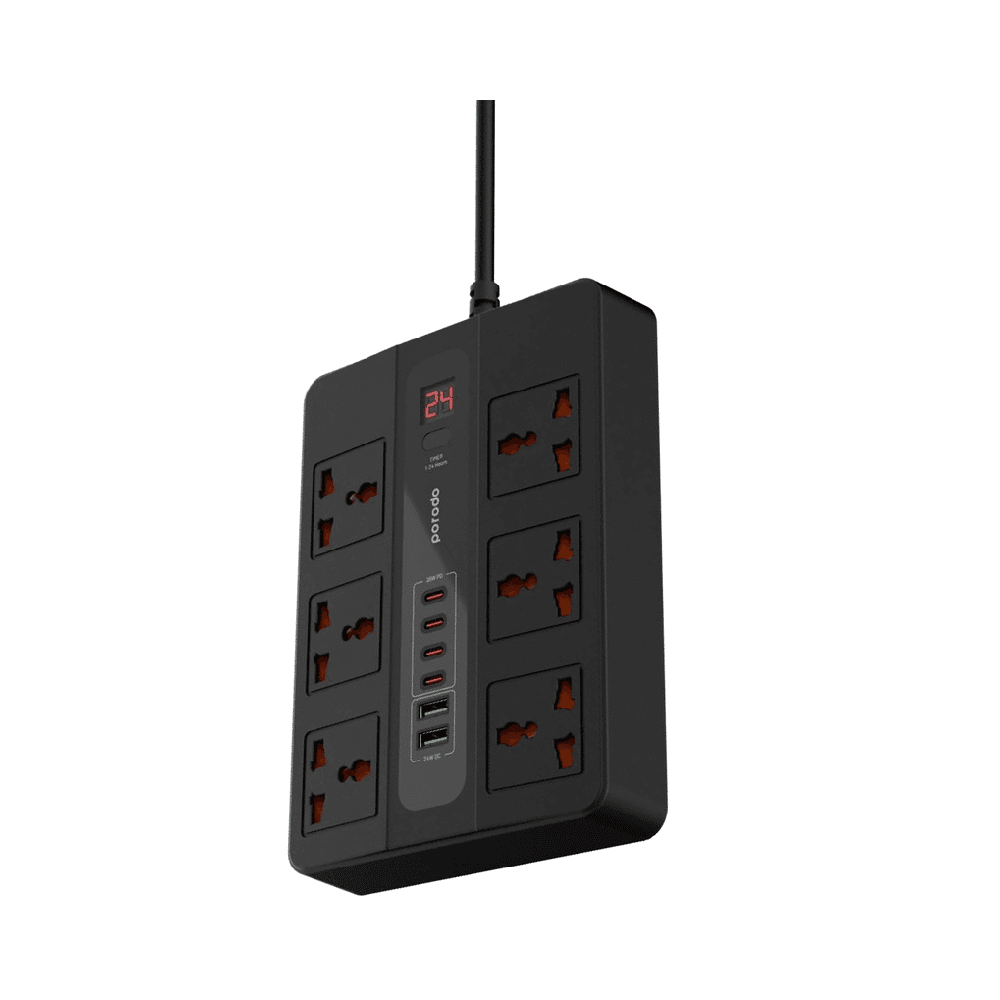 Porodo 6 AC 2 USB-A 24W & 4 USB-C PD 36W Multi-Port Super Hub 3M 3000W UK - Black