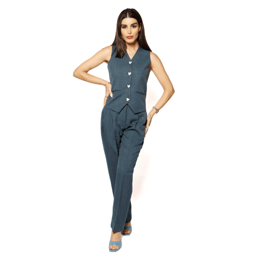 Blue Waistcoat And Pleated Trouser Set
