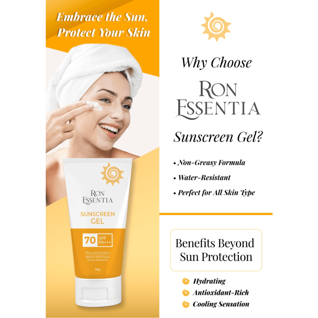 Ron Essentia Sunscreen Gel 70Spf 50Gm