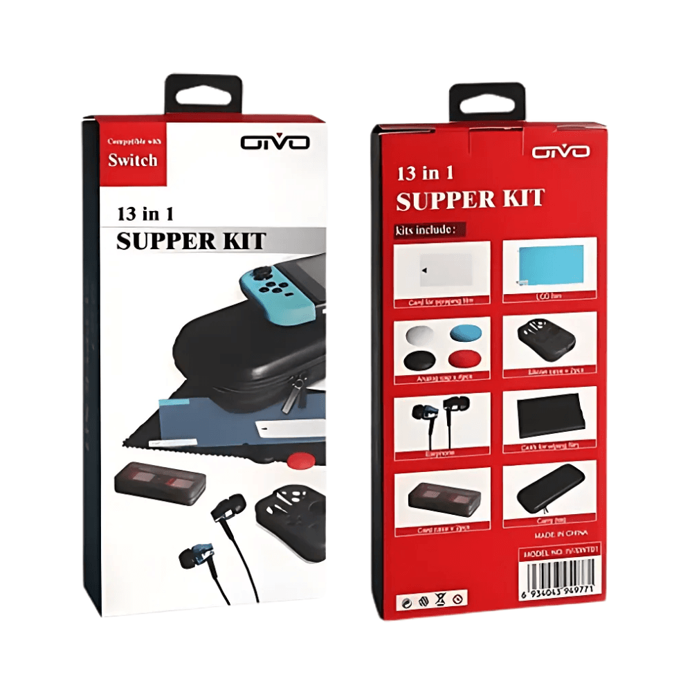 OIVO IV-SWT01 13-In-1 Super Kit for Nintendo Switch with Carry Bag Earphone Silicone Case Etc