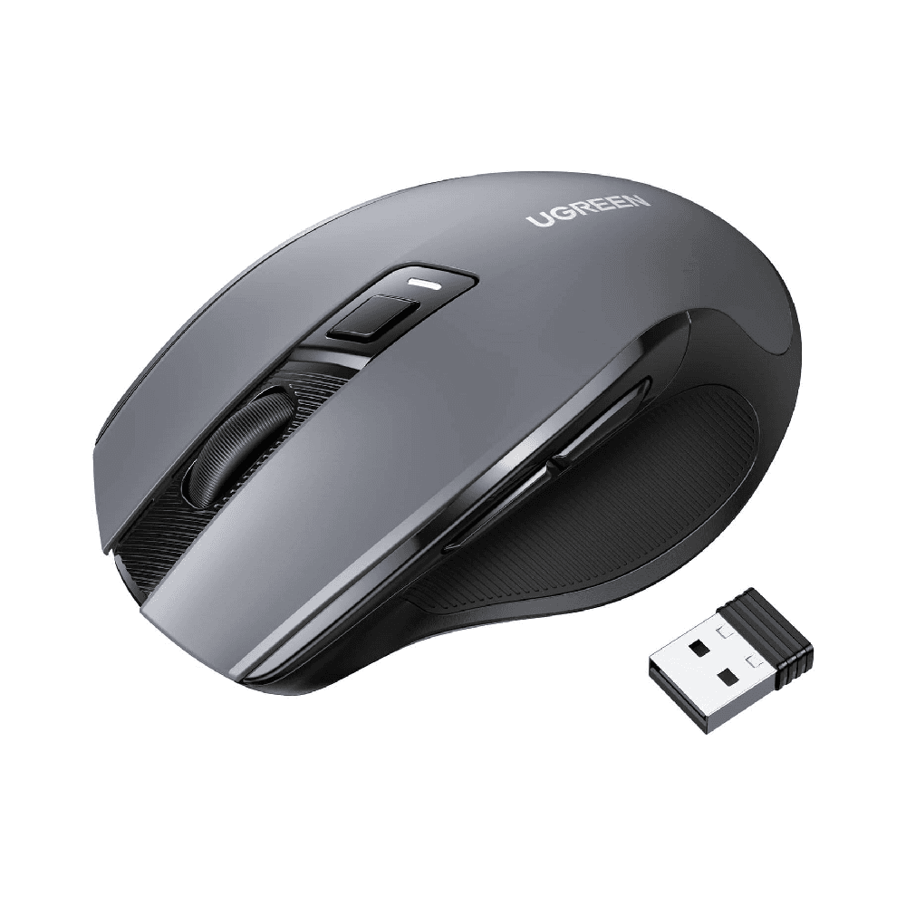Ugreen MU006 Wireless Ergonomic Silent Click Mouse, 5 Level 4000 DPI, 6 Buttons, 2.4G USB Cordless, With Nano Receiver, For Laptop / Computer / PC / MacBook / Chromebook, Black | 15063