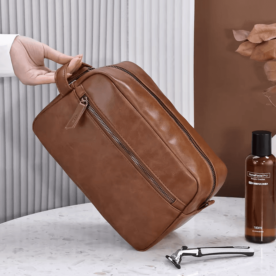 حقيبة مستحضرات تجميل رجالية بأسلوب بريطاني - بني سميك