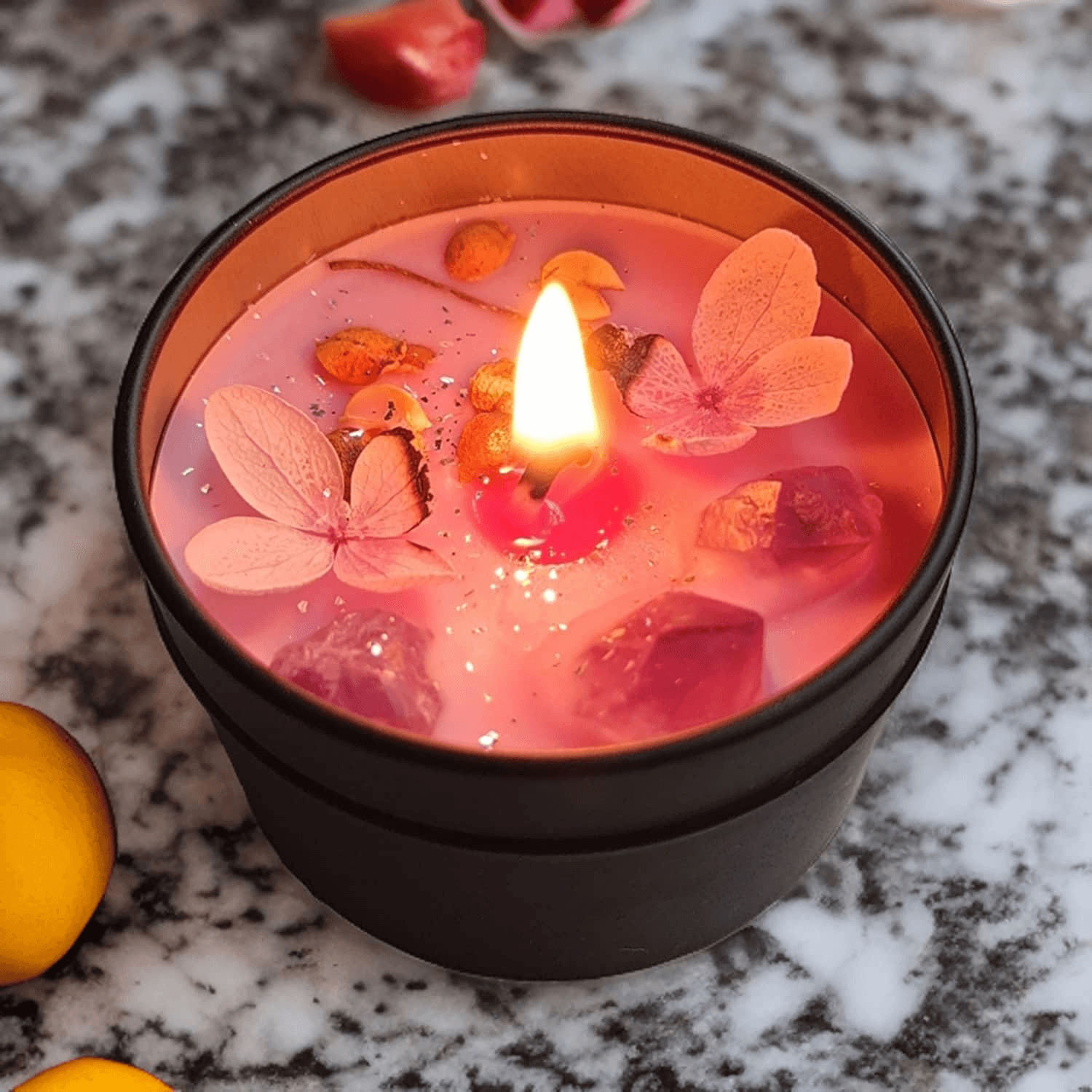 شمعة معطرة باللافندر مع كريستالات الصويا الأميثيست - علبة معدنية سوداء