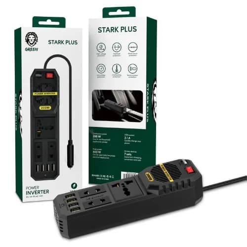 Green Stark Plus Power Inverter 200w 3 Socket Outlets, 4 Usb Ports - 6360