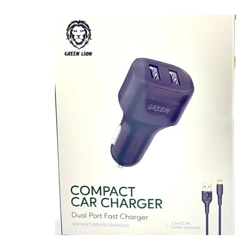 Two port car charger with fast charging cable from Lion Green, 1.2 meters long - 7210