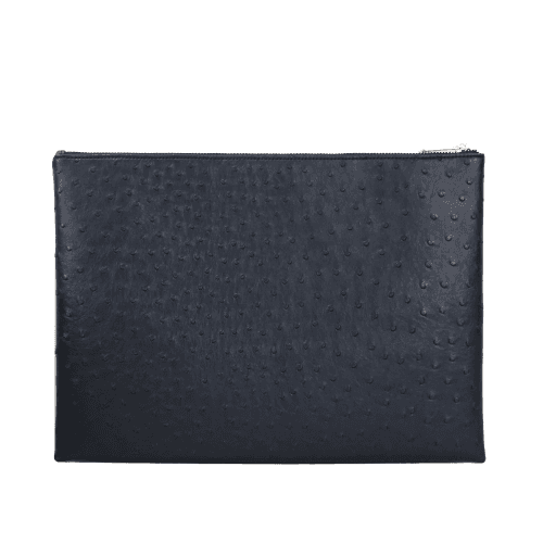 Black Embossed Ostrich Leather Folder