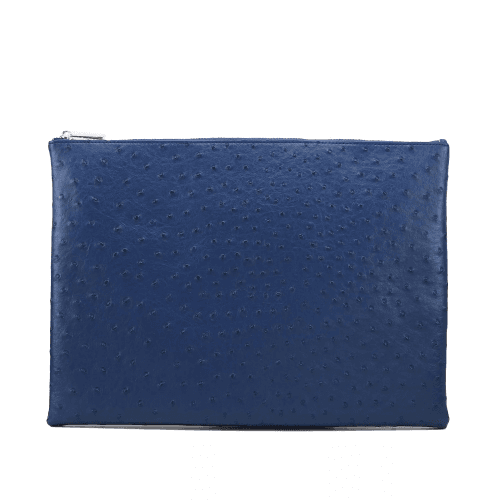 Navy Blue Embossed Ostrich Leather Folder