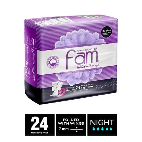 Fam Natural Cotton Feel Maxi Thick Folded with Wings Night Sanitary Pads 24 pieces