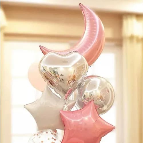 Set 10 Pieces, Moon Shaped Balloon,  Star, Heart Shaped Balloon, 12' Helium Balloon