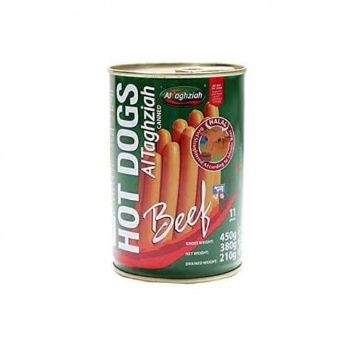 Al Taghziah Hot Dogs Beef Canned 450G