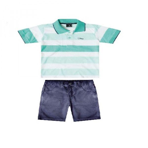 Polo Shirt Green With Denim Short Set Clothing For Boys