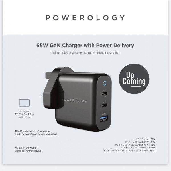 Powerology 3-Port 65W GaN Charger with PD UK