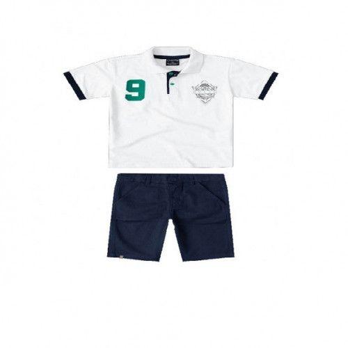 White Polo Shirt With Number Design Set Clothes For Boys