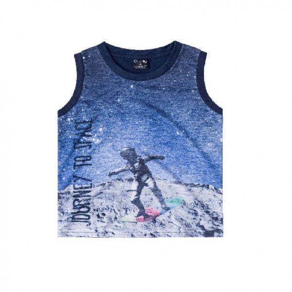 Sleeveless Blue Shirt With Astronaut Design For Boys